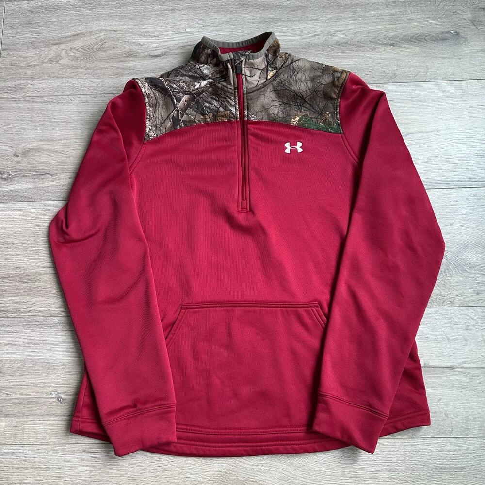 Women Under Armor Camo 1/2 Zip $115 Medium Pink/Red Fleece Warm Pullover Jacket